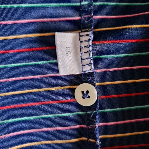 Turtleson golf polo navy striped short sleeve left chest embroidery button men L - Picture 4 of 12